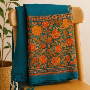 Women's Retro Style Poncho Cape Boho Shawl Wraps (Blue)